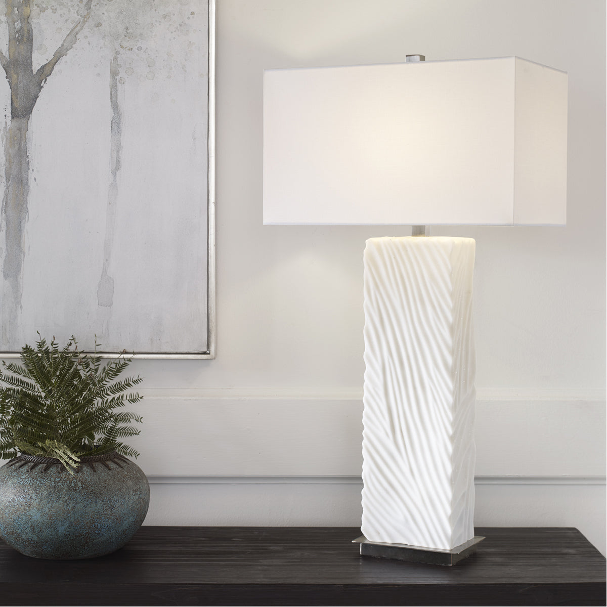 Uttermost Pillar White Marble Table Lamp