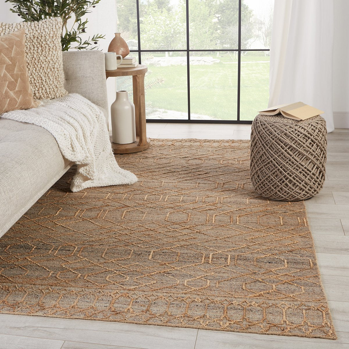 Jaipur Emblem Celia Geometric Stripes Beige Gray EMB01 Rug