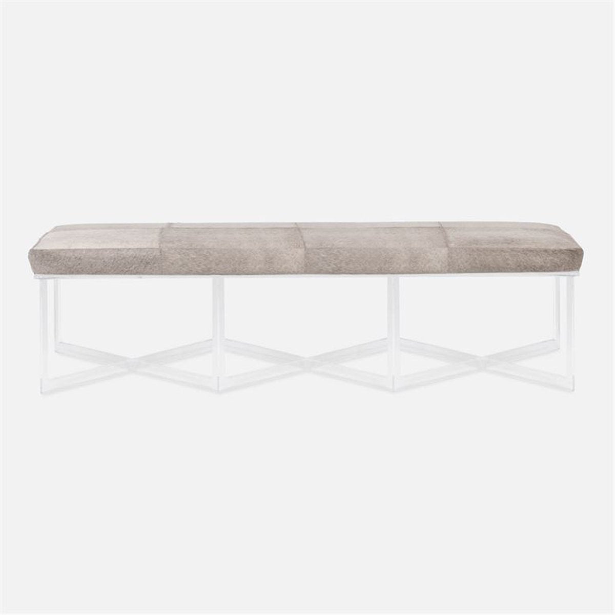 Made Goods Lex Clear Acrylic Triple Bench in Garonne Marine Leather