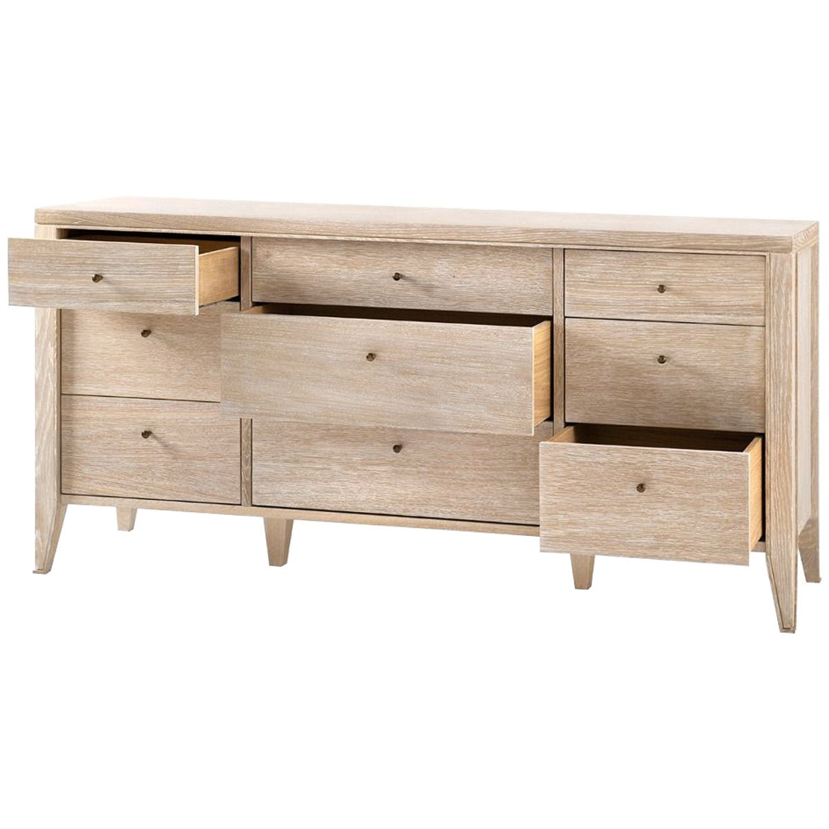 Villa &amp; House Paola Extra Large 9-Drawer Dresser, Bleached Cerused Oak