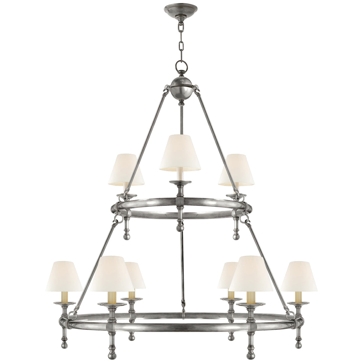 Visual Comfort Classic 2-Tier Ring Chandelier with Linen Shades