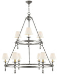 Visual Comfort Classic 2-Tier Ring Chandelier with Linen Shades