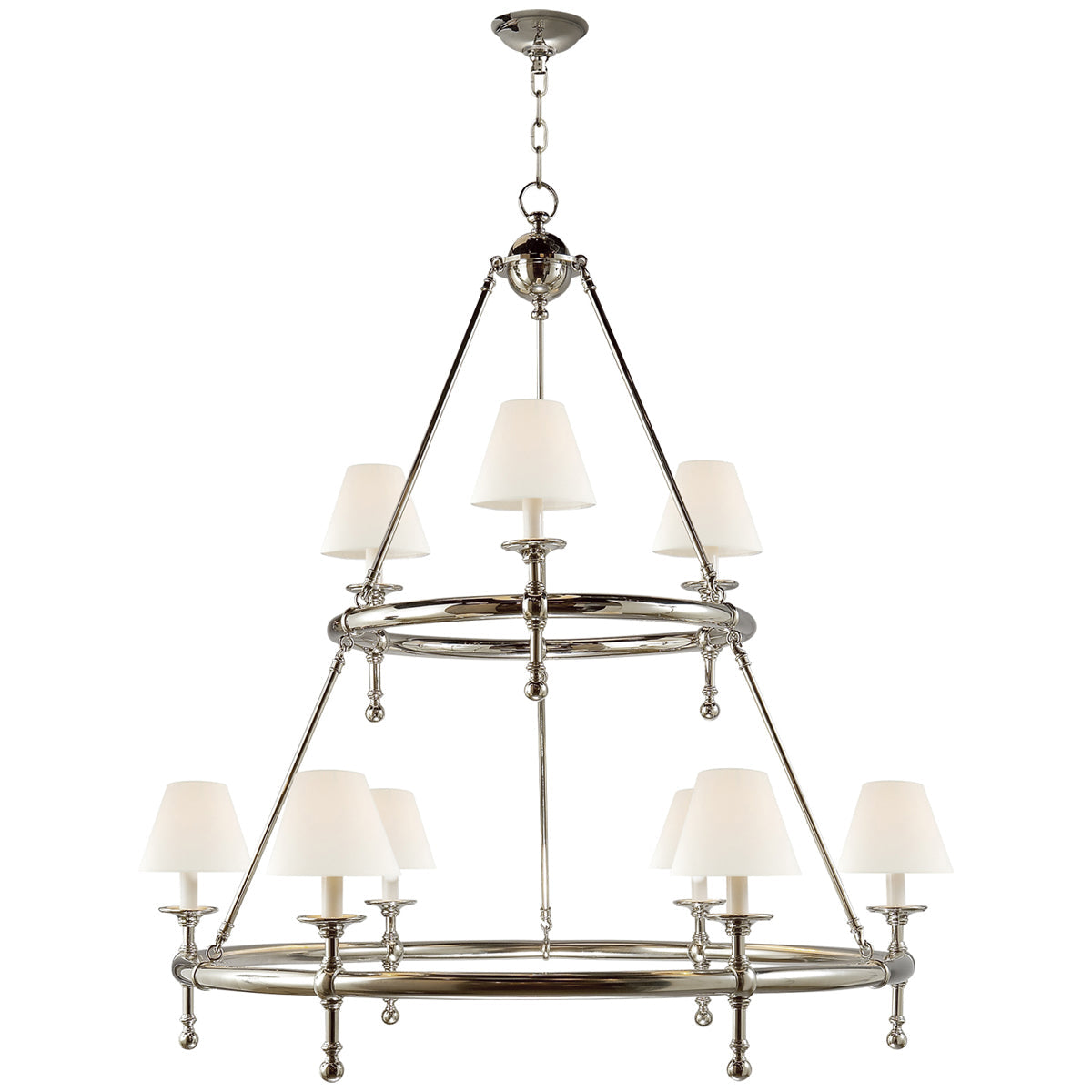 Visual Comfort Classic 2-Tier Ring Chandelier with Linen Shades