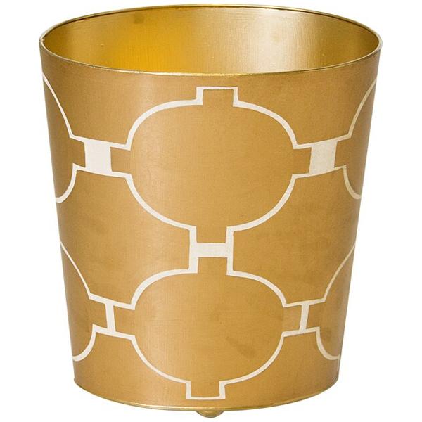 Worlds Away Gold and Cream Modern Wastebasket