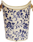 Worlds Away Oval Wastebasket with Lion Handles in Navy Vine