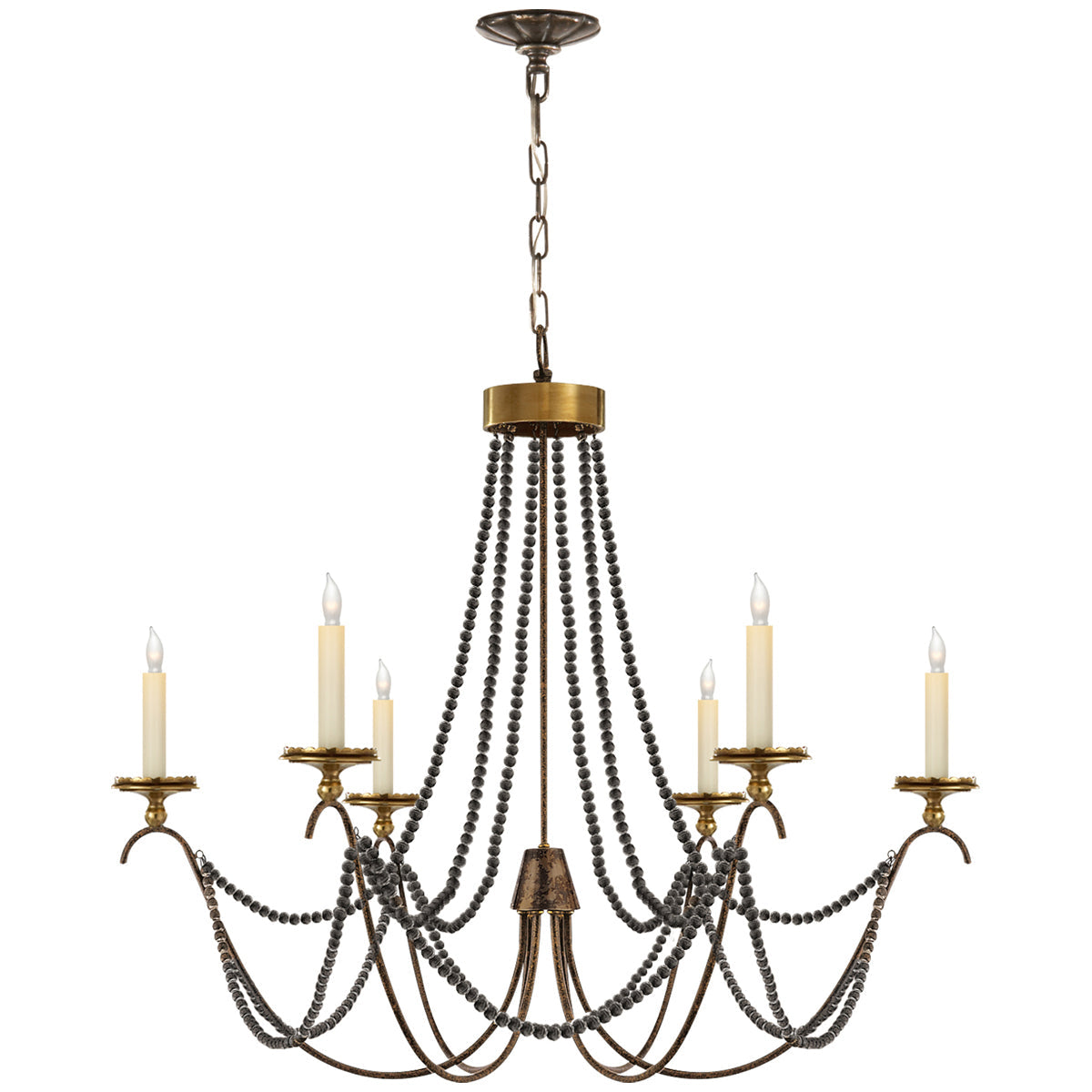 Visual Comfort Marigot Medium Chandelier with Tudor Brown Beaded Trim