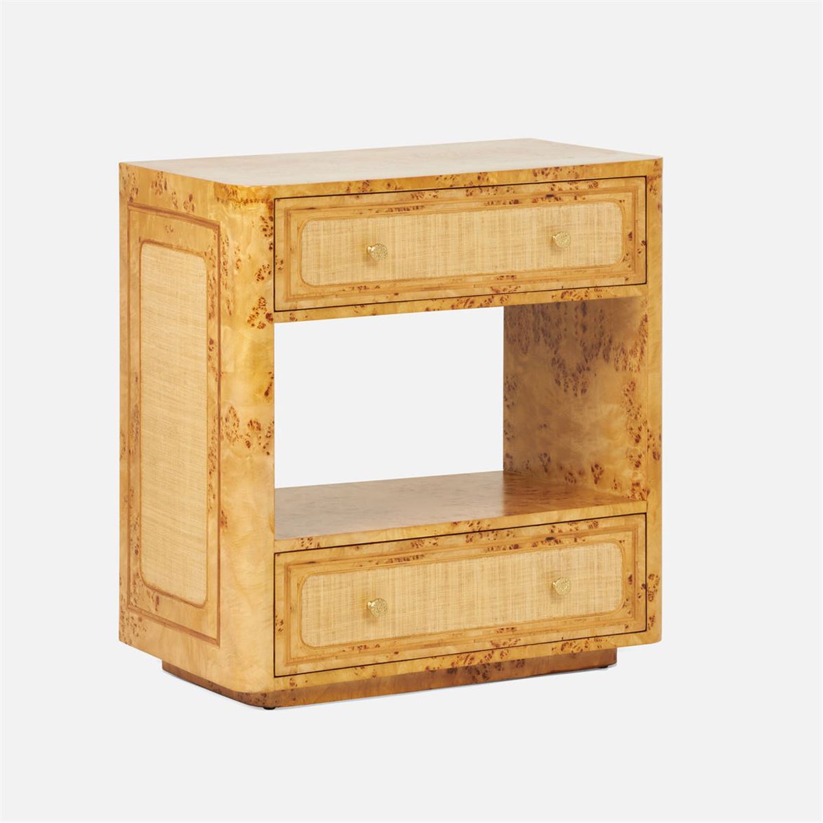 Made Goods Beaumont Double Burl Nightstand with Raffia Panels